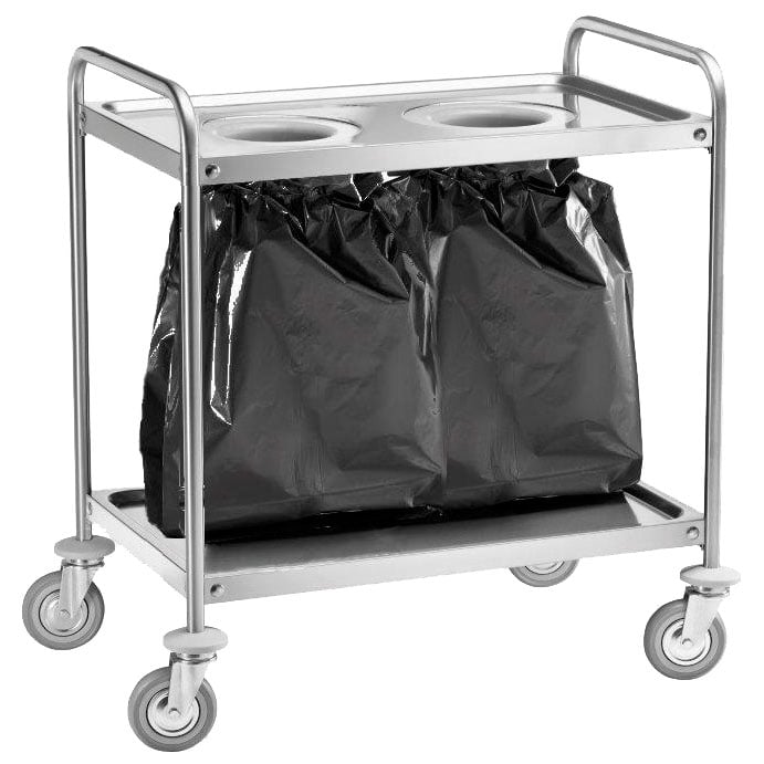 Wastes trolley in stainless steel with 2 holes for 2 bags