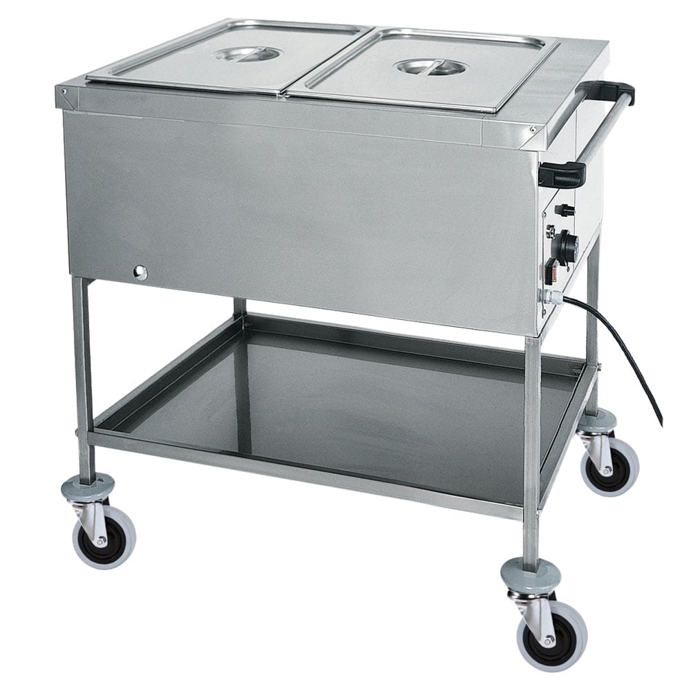 Bain-marie trolley with bottom shelf, 2x GN 1/1 h=200 mm, 1 temperature zone