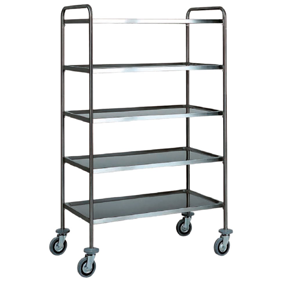 Service trolley in stainless steel with 5 levels