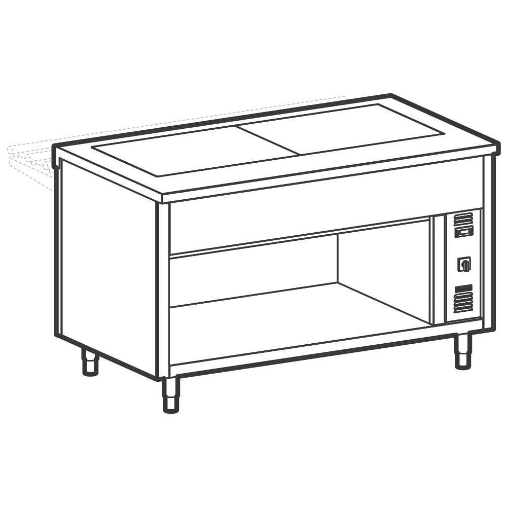 Unit with heated plate made of tempered glass on open cupboard, 6x GN 1/1