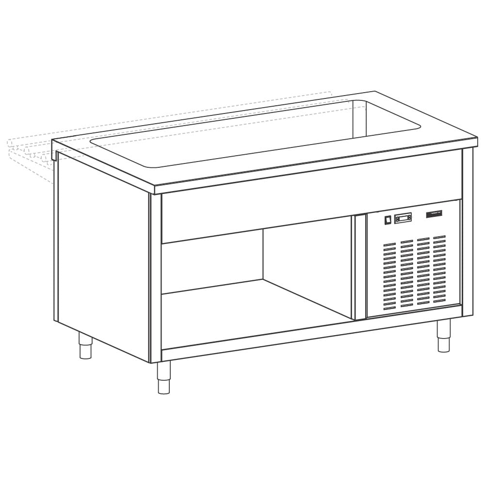 Unit with refrigerated tank on open cupboard, 3x GN 1/1