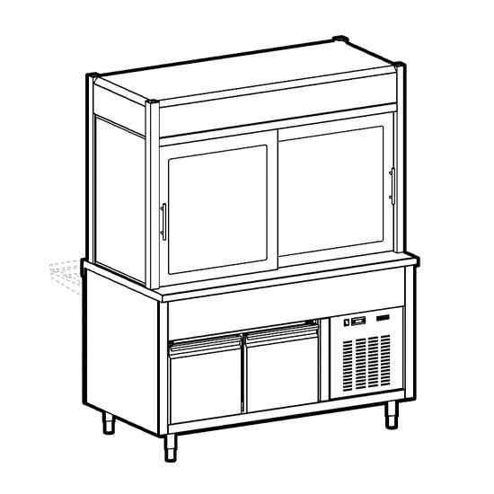 Refrigerated display unit 2 levels with refrigerated tank on refrigerated cupboard, 3x GN 1/1