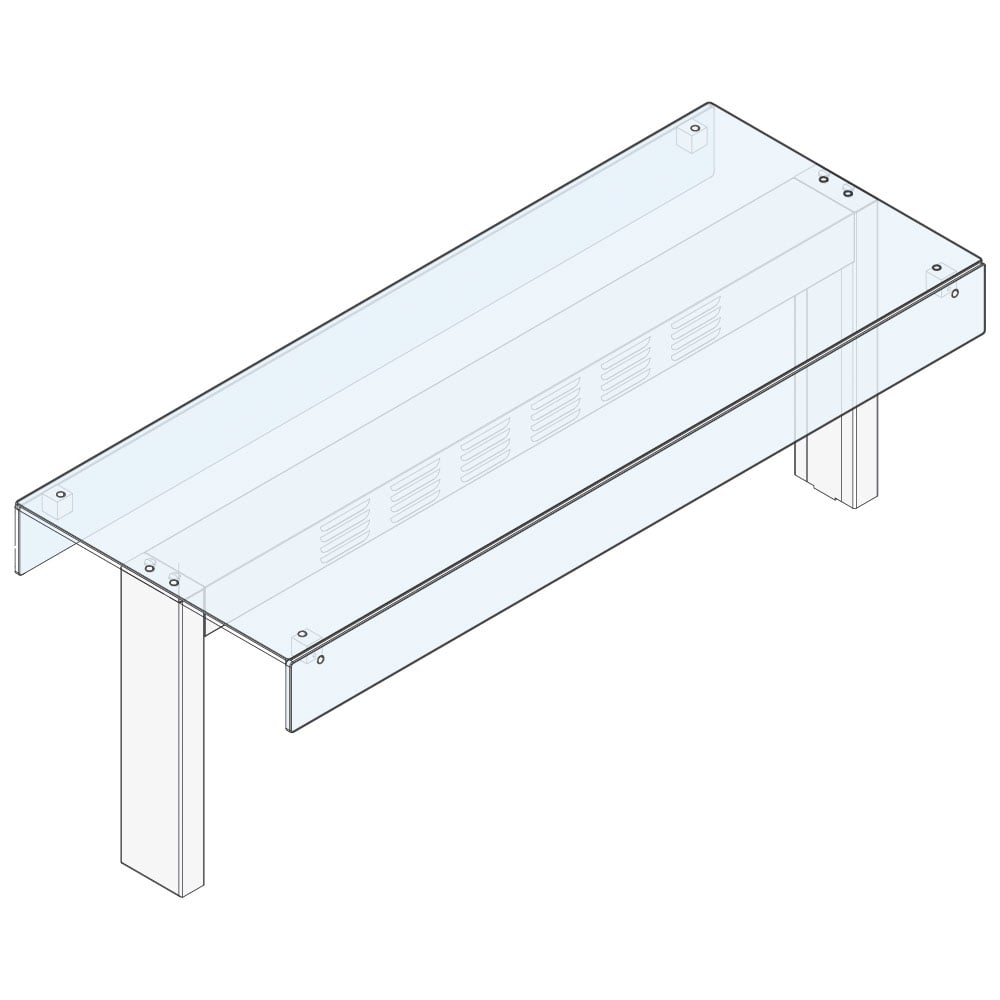 1-tier overshelf with straight glass on both sides, 1710x450 mm