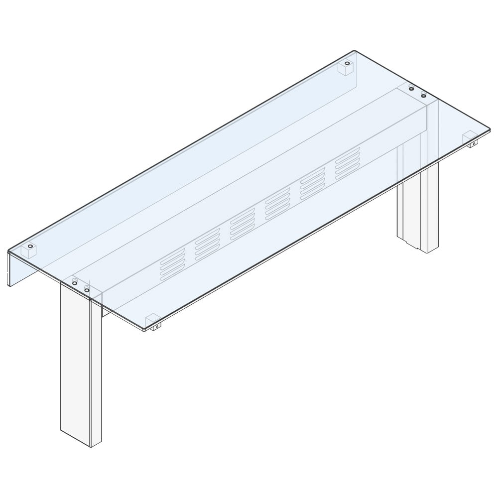1-tier overshelf with straight glass, 2035x450 mm