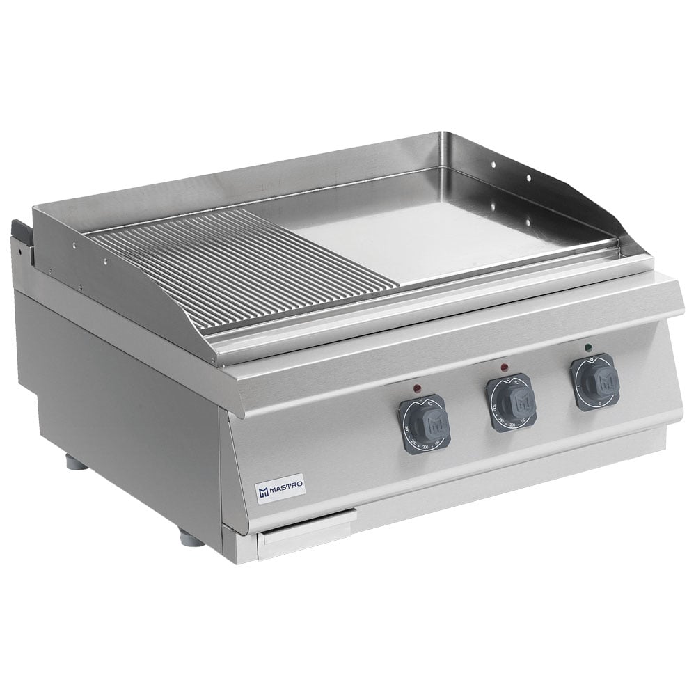 Electric griddle plate, tabletop model, 1/2 smooth and 1/2 grooved plate