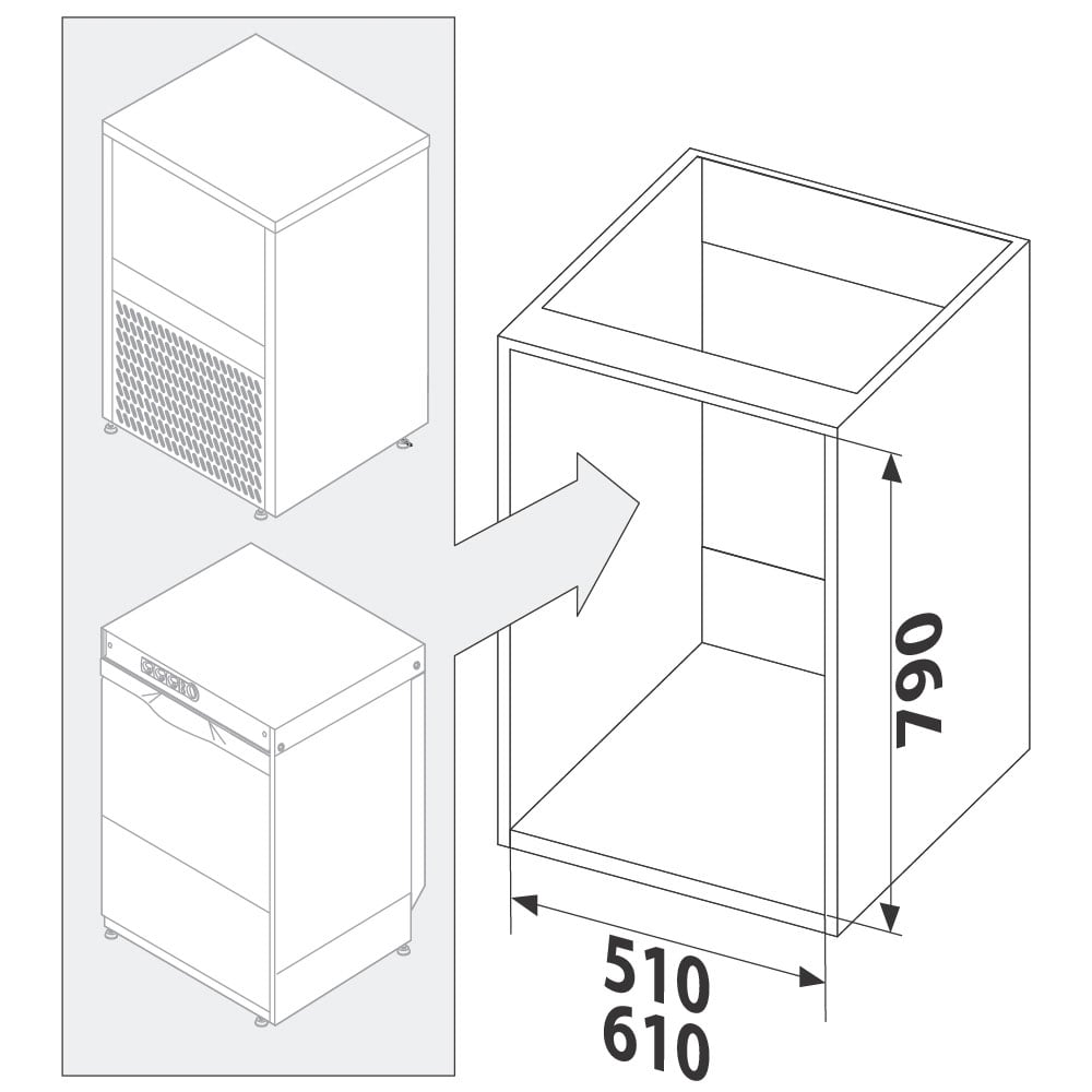 Housing for ice makers and glass washers, 650x590 mm
