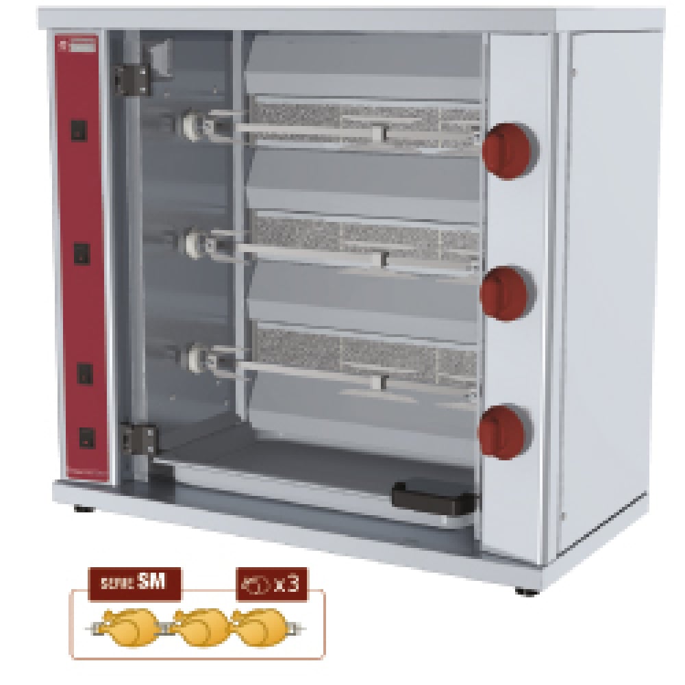 Gas chicken roaster, 3 spits (9 chickens) SMALL – A doua alegere (1)