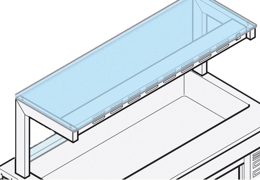 1-tier overshelf with straight glass, 800x400 mm
