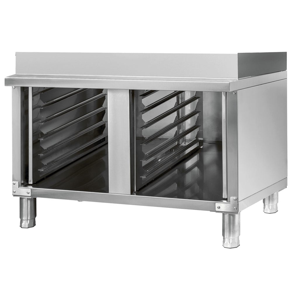 Support with guides for 6x and 10x GN 1/1 electric and gas convection ovens, closed on three sides