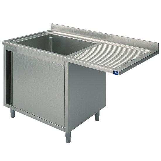 sink unit on cupboard with hinged door, for built-in dishwasher, 1 left sink, 1200x600 mm