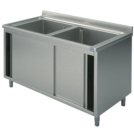 sink unit on cupboard, 2 sinks, with sliding doors, 1400x600 mm