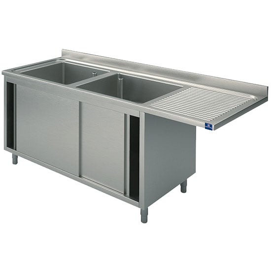 sink unit on cupboard with sliding doors for built-in dishwasher, 2 left sinks, 1800x600 mm