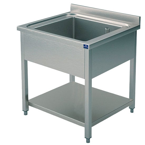 Sink unit, 1 sink, on legs, with lower shelf, 700x600 mm