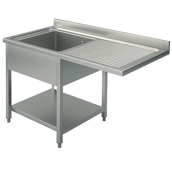 sink unit on legs with lower shelf for built-in dishwasher, 1 left sink, 1200x700 mm