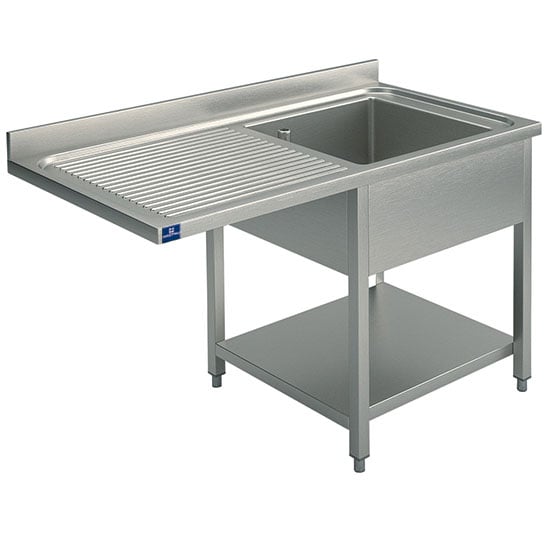 sink unit on legs with lower shelf for built-in dishwasher, 1 right sink, 1400x600 mm