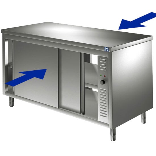 Hot pass-through work cupboard with sliding doors, 2000x600 mm