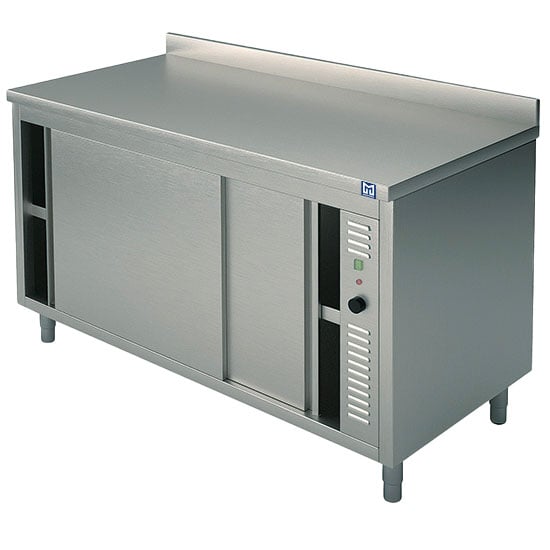 Hot work cupboard with sliding doors and upstand, 1000x700 mm