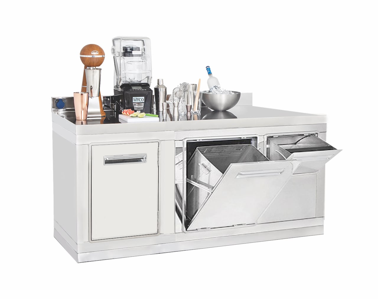 Coffee machine counter 1480x600 mm with coffee ground drawer, waste bin, 1 door