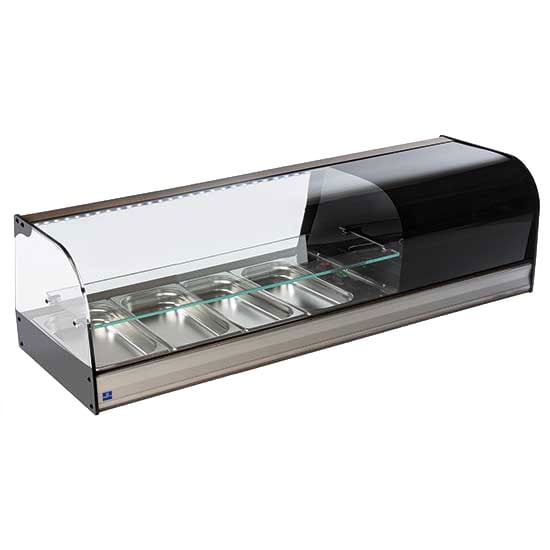 Tapas cooler display with curved glass front and 1 glass shelf, 4x GN 1/3 h=40 mm