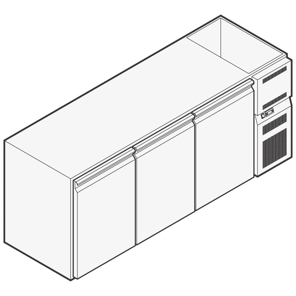 Refrigerated beverage counter with 3 doors, 2090x690 mm, +2°/+10°C