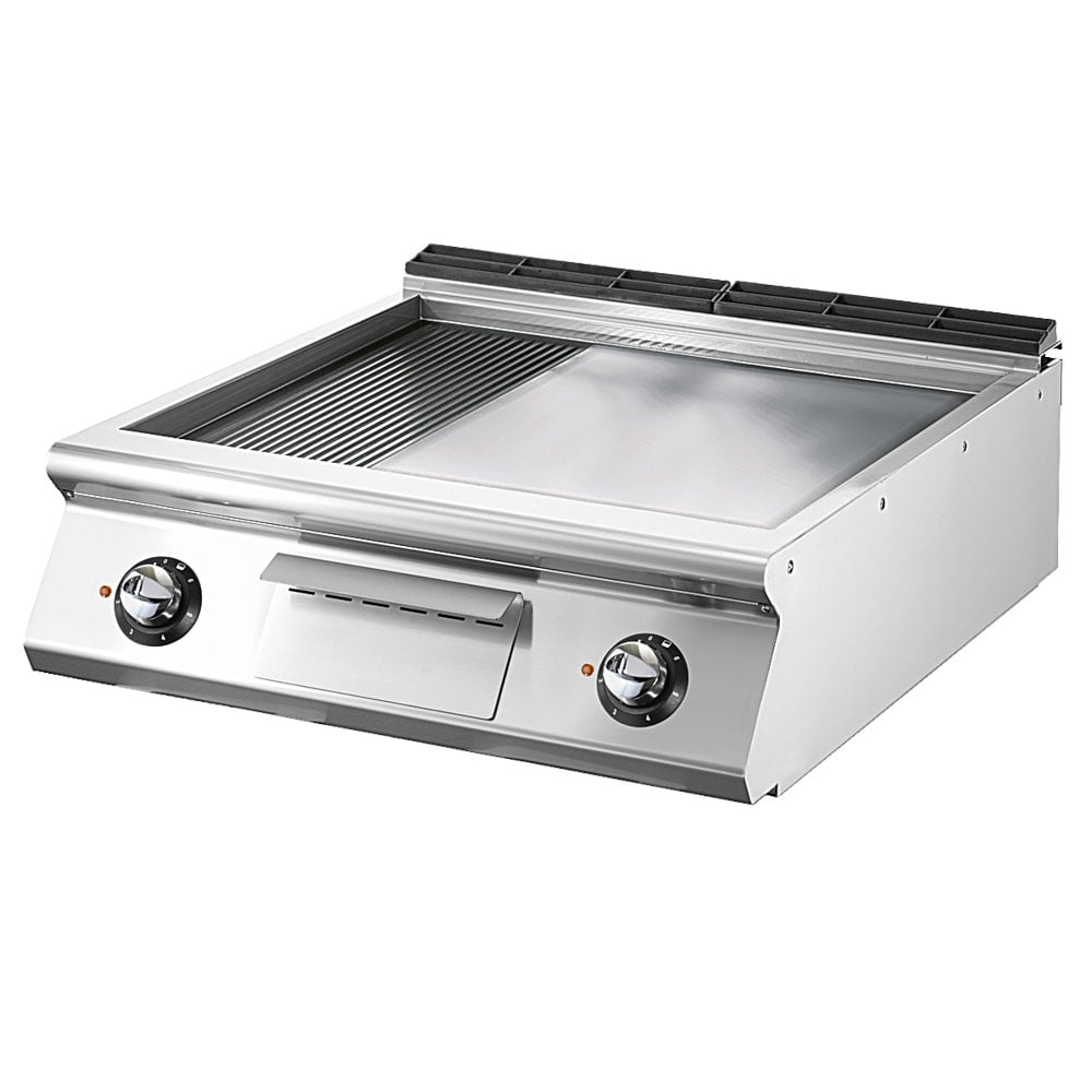 Electric griddle, top version, 1/3 grooved plate and 2/3 smooth chromed plate