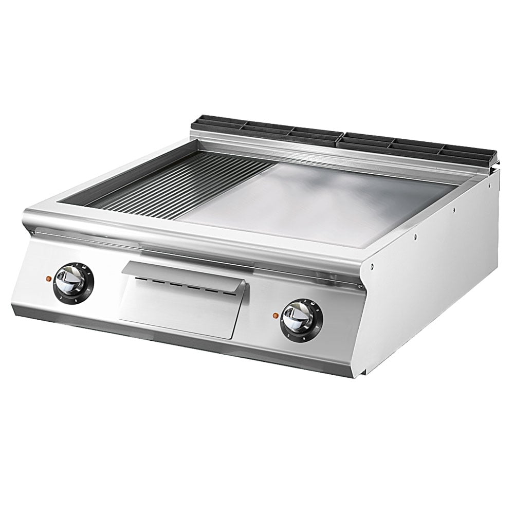 Electric griddle, top version, 1/3 grooved and 2/3 smooth chromed plate