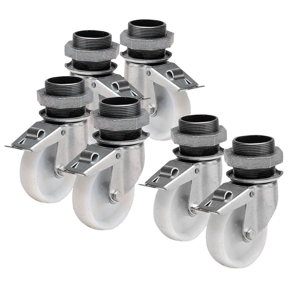 Set of 3+3 wheels with brake (special assembly required)