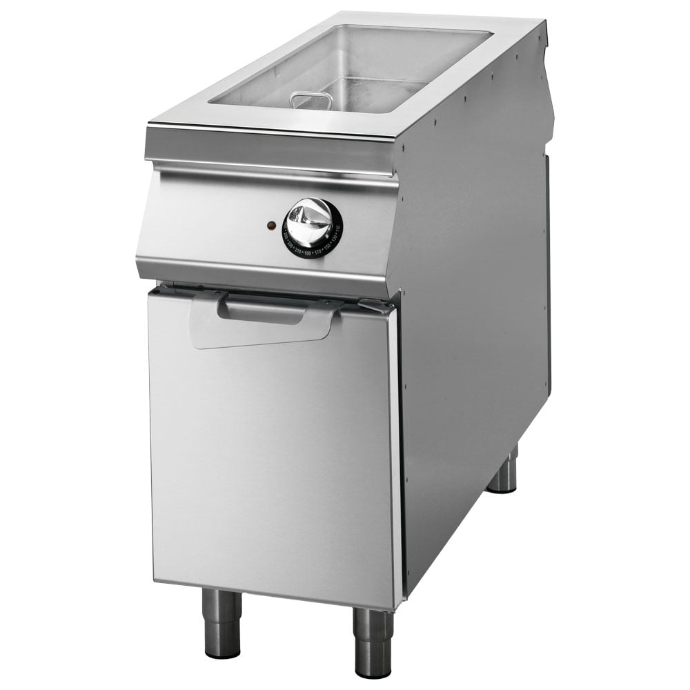 Electric multi-function bratt pan on cabinet with doors, capacity 13 litres