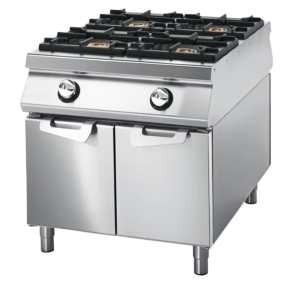 Aragaz pe gaz Virtus VS11080PCG – 4 arzătoare – dulap cu uși și recipiente inox – comenzi pe ambele părți