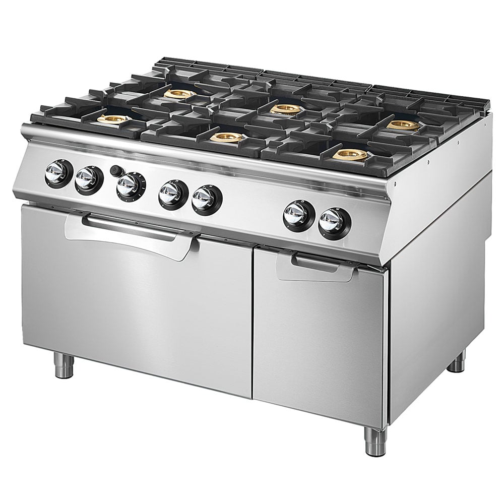 Aragaz pe gaz Virtus VS70120CFGE – 6 arzătoare – cuptor electric static GN 2/1 – dulap închis