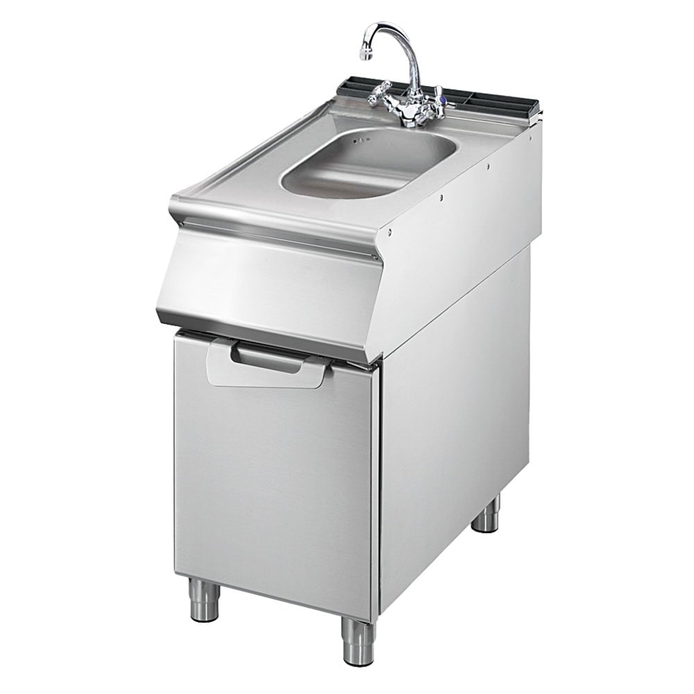 Sink on cabinet with doors