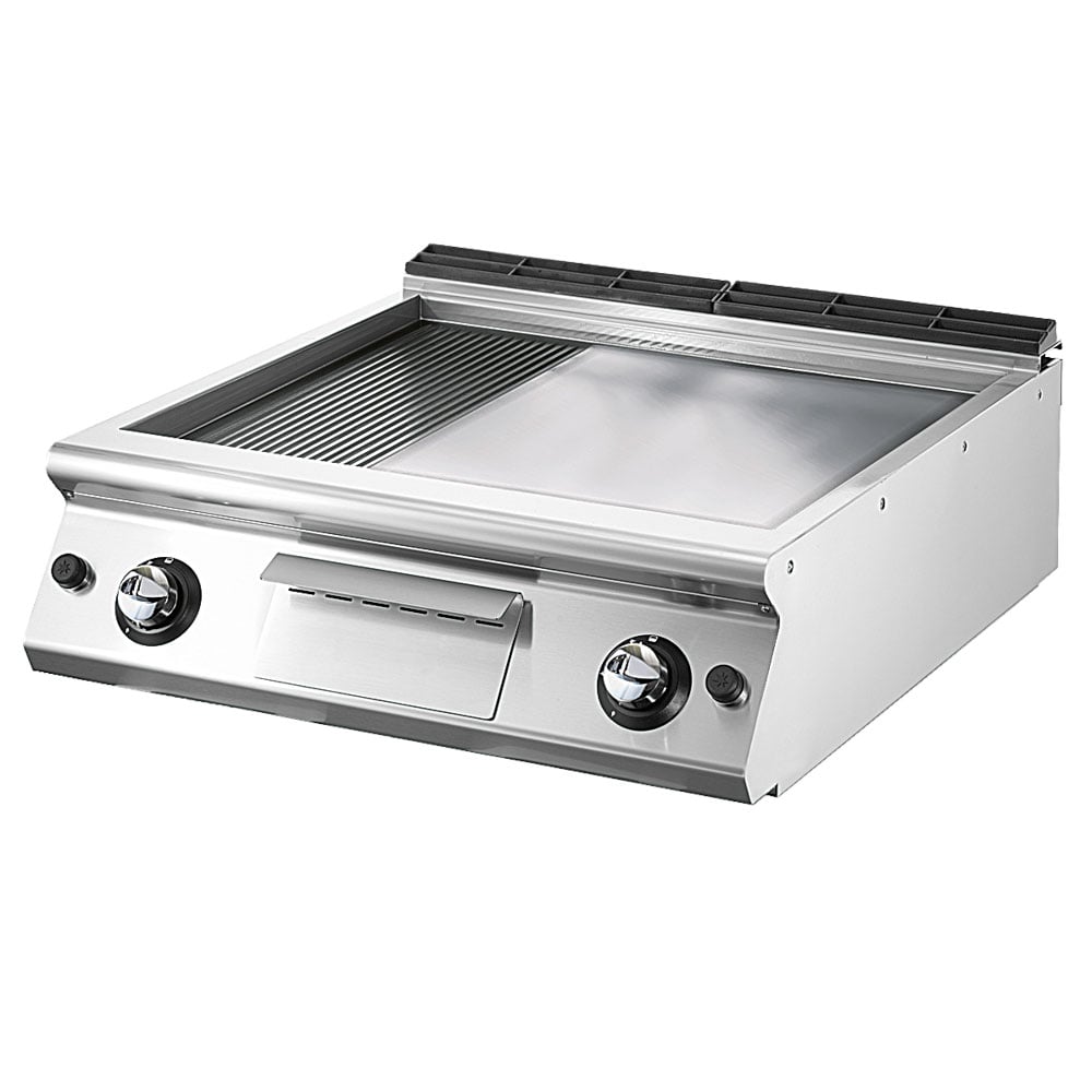 Gas griddle, top version,  1/3 grooved plate and 2/3 smooth