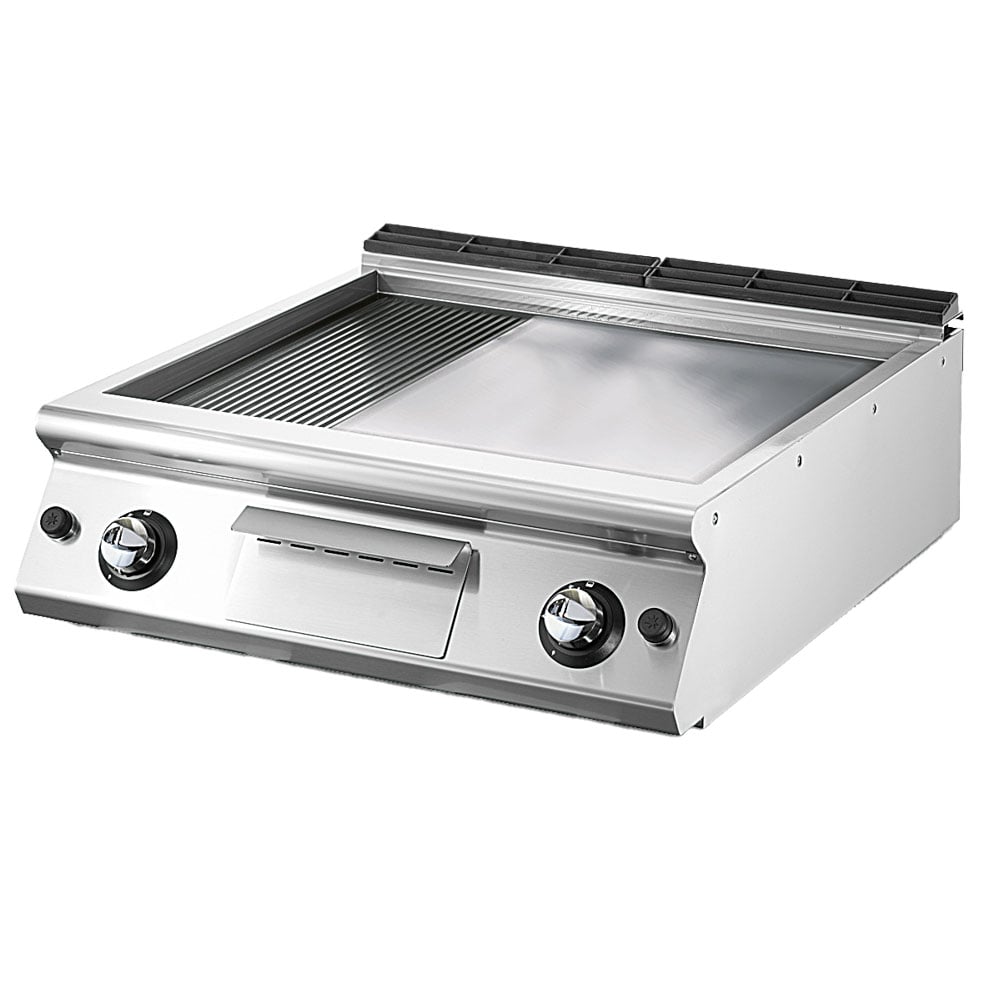 Gas griddle, top version, 1/3 grooved plate and 2/3 smooth