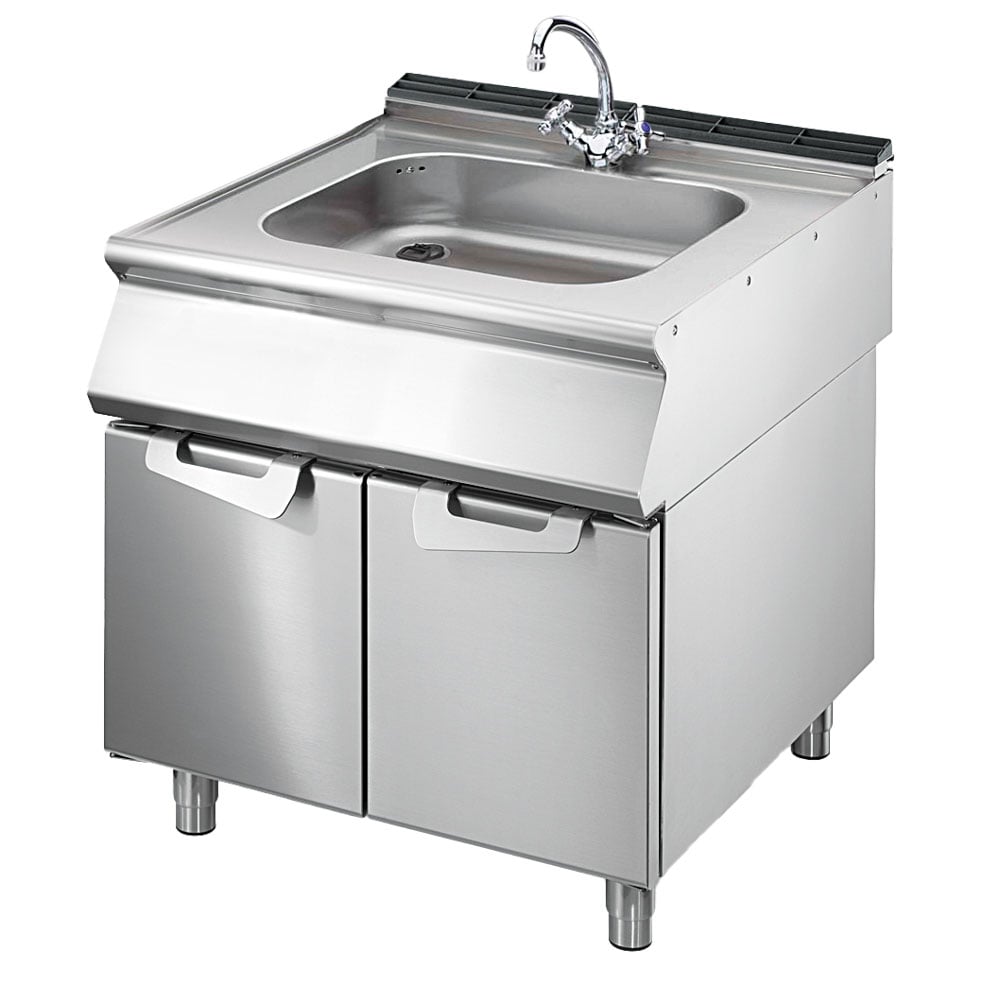 Sink on cabinet with doors