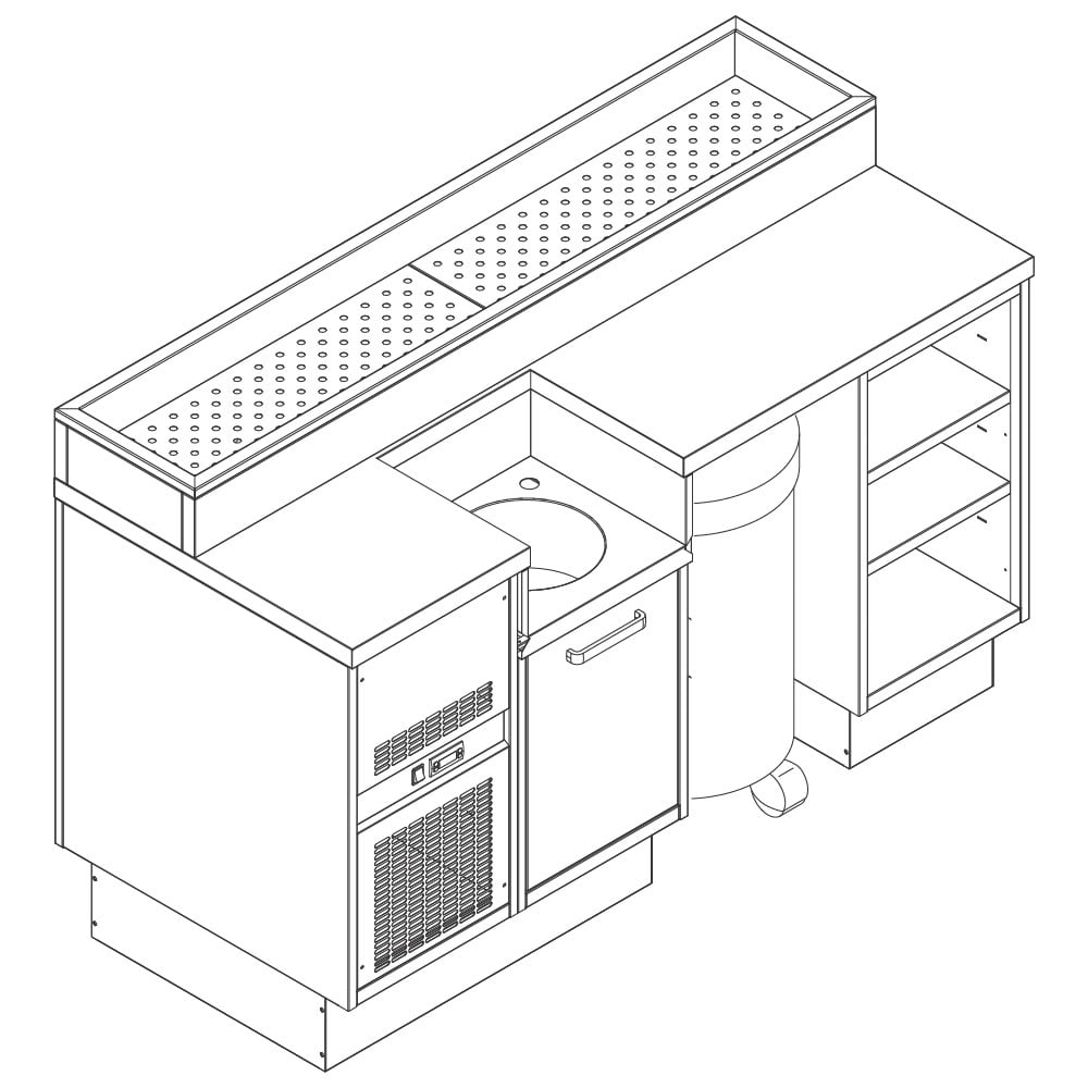 Sashimi station 1400 mm with refrigerated ice well and wash basin