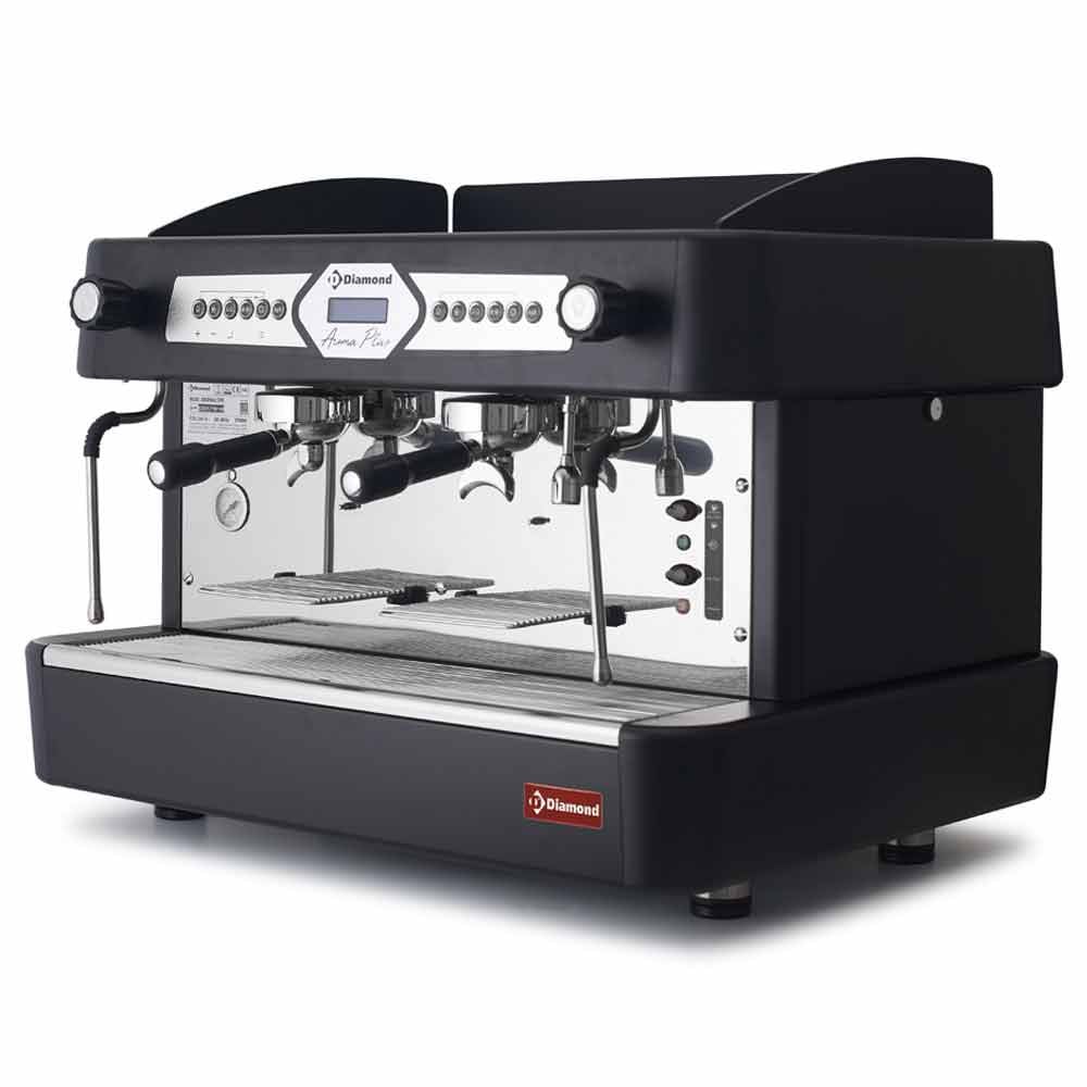 Pachet Espressor profesional 2 grupuri semiautomat Diamond AROMA/2EB_DVA8 negru + Dedurizator apa inclus, Dim: 677x580xh523 mm