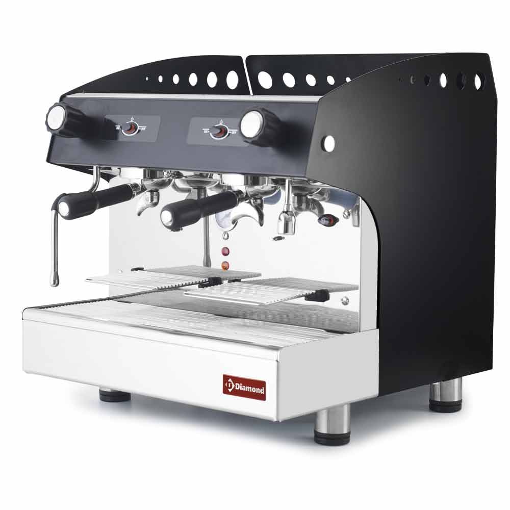 Pachet Espressor profesional 2 grupuri semiautomat Diamond COMPACT/2PB_DVA8 negru + Dedurizator apa inclus | 2.7 kW, Dim: 475x563xh530 mm