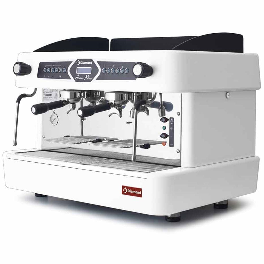 Espressor profesional 2 grupuri automat Diamond AROMA/2EW (cu display), alb | 3.7 kW, Dim: 750x600x595 mm