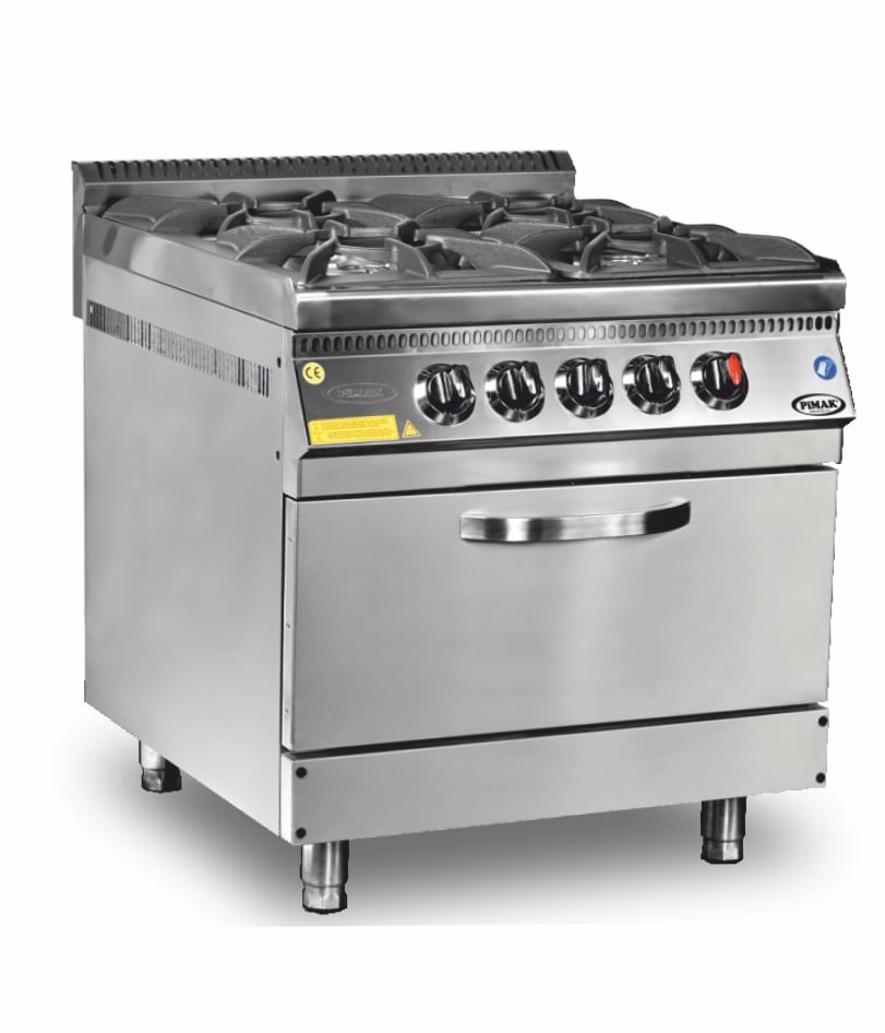 Aragaz profesional pe gaz cu cuptor Pimak 70S-M015-4F | 4+1, 39,2 kW, Gaz, Dim: 80x70x85 cm