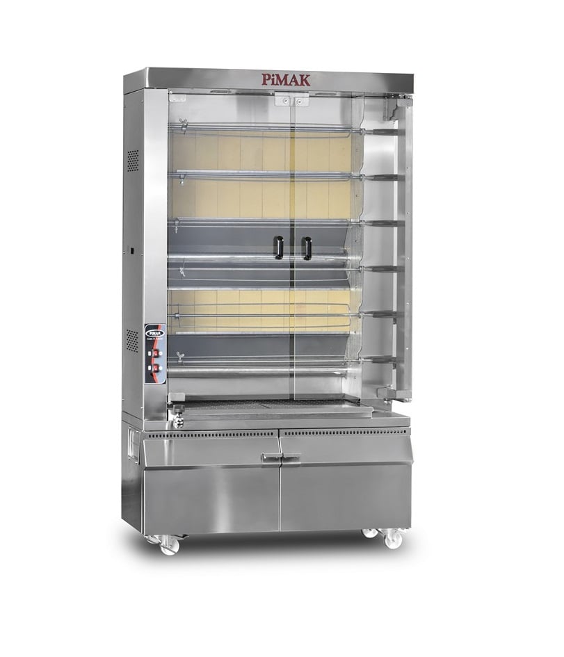 Rotisor profesional pentru pui Pimak PI6M17KB | 8/40, 20 kW, Gaz, Dim: 120x60x200 cm