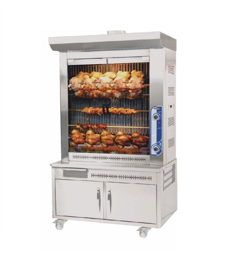 Rotisor profesional pentru pui Pimak PI2M014B | 5+4/36, 8 kW, Gaz, Dim: 105x80x200 cm