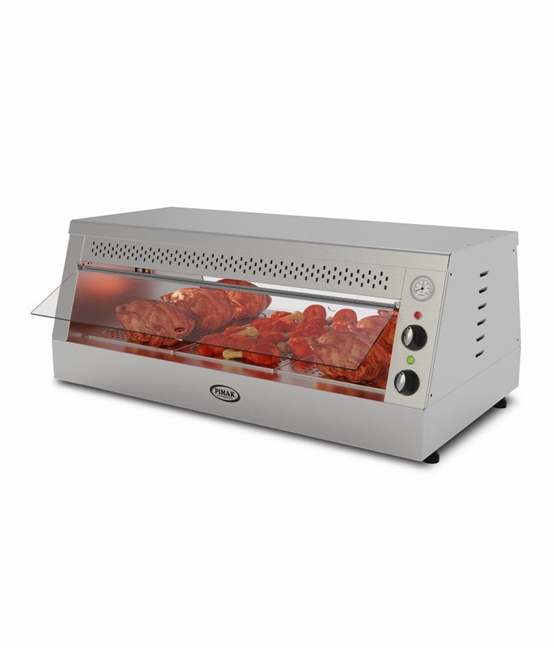Vitrină caldă profesională de expunere Pimak M00-T.4 | 15-20 pui, 3,7 kW, 230V, Dim: 116x66x49 cm