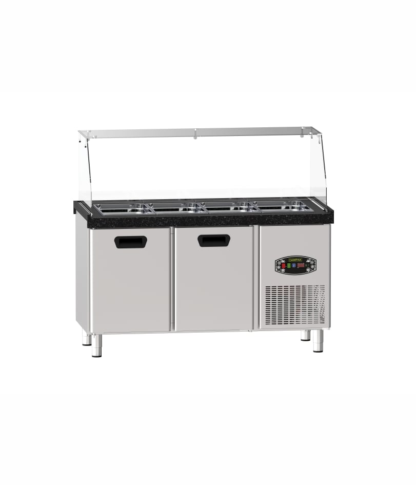 Masă frigorifică profesională tip salad bar cu cuve GN Pimak 22TBF0S2-PA70 | 255, 230V, Dim: 150x70x85 cm