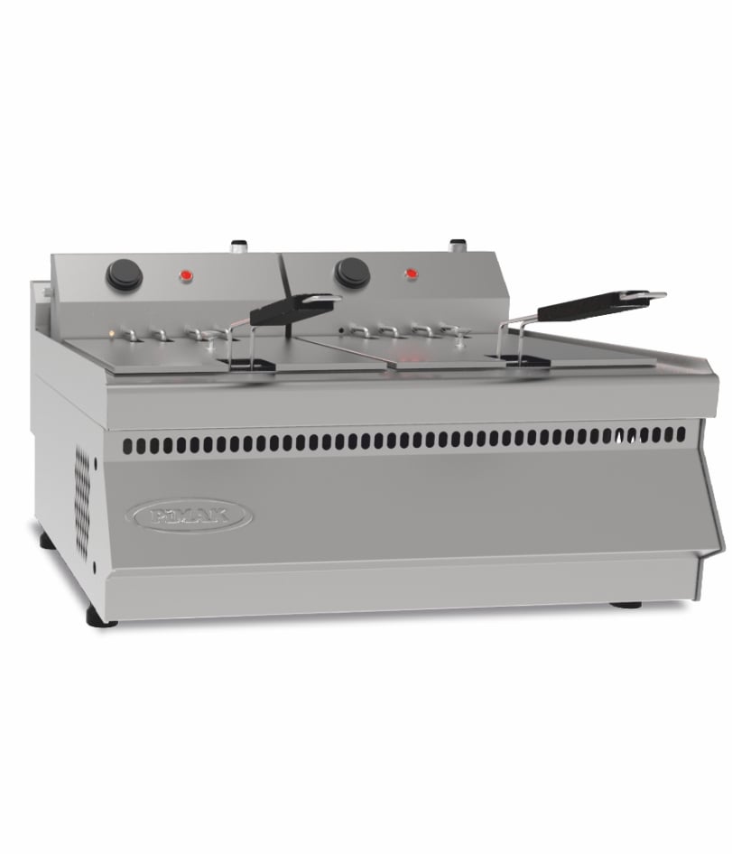 Friteuză profesională inox Pimak M062-1 | 8+8, 8 kW, 400V, Dim: 60x60x30 cm