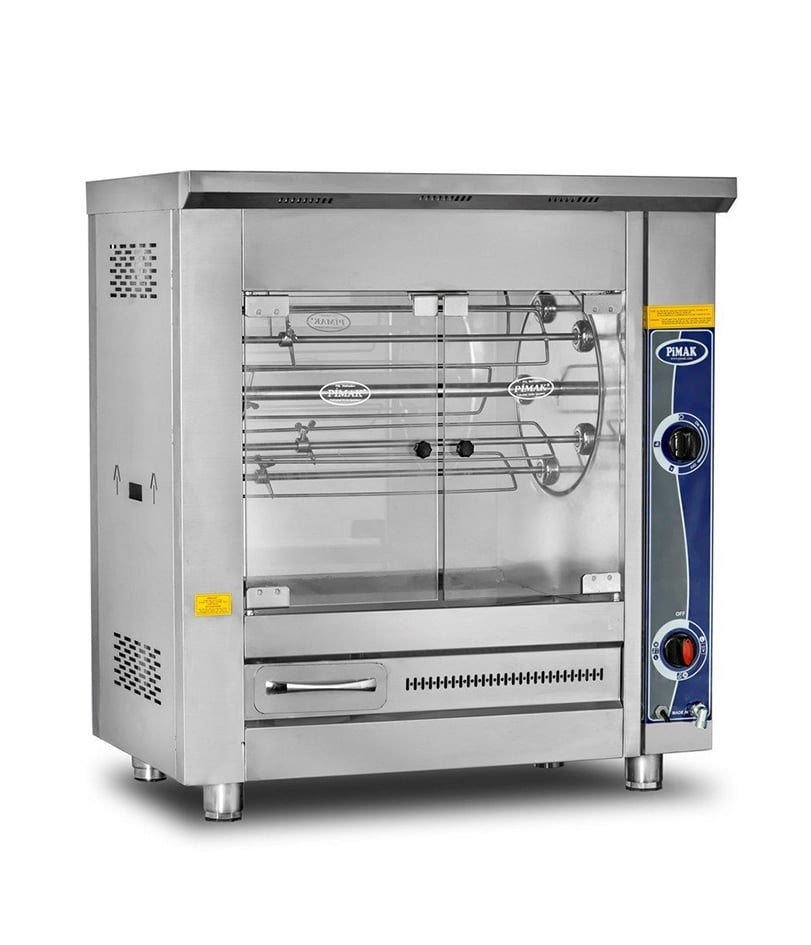 Rotisor profesional pentru pui Pimak PI2M006 | 5/25, 8 kW, Gaz, Dim: 107x60x104 cm