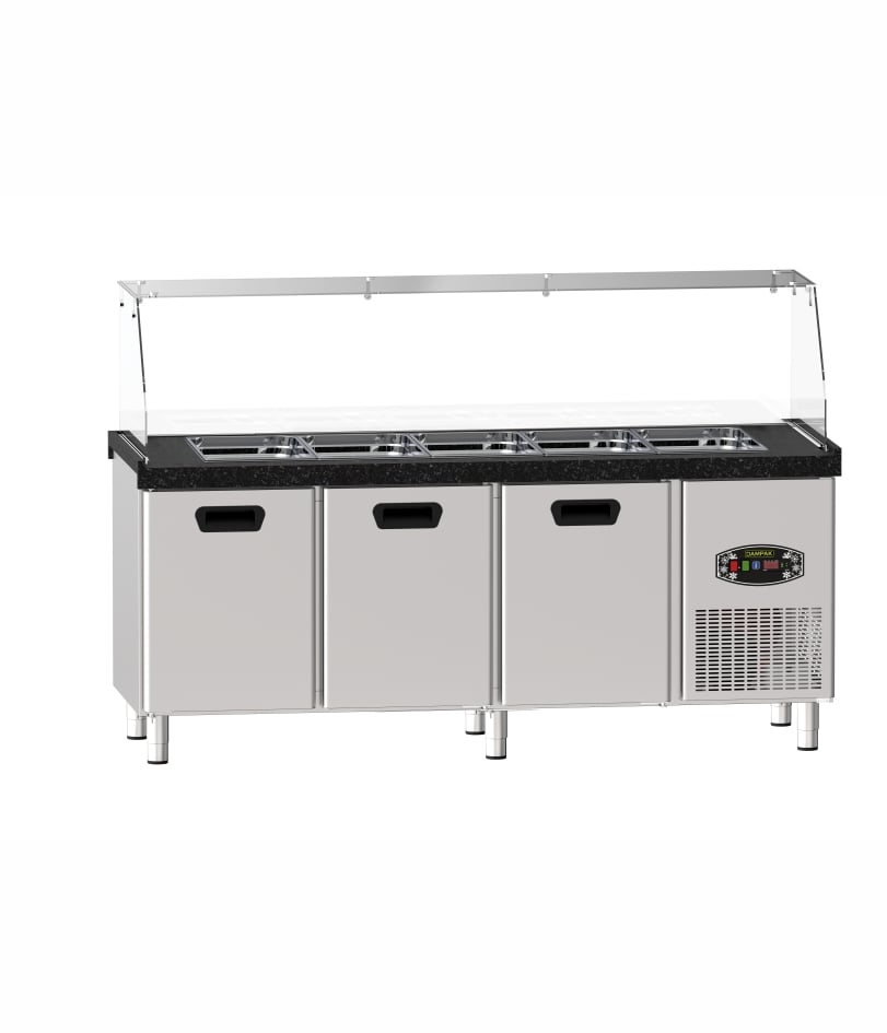 Masă frigorifică profesională tip salad bar cu cuve GN Pimak 22TBF0S3-PA70 | 455Lt., 420 kW, 230V, Dim: 200x70x85 cm