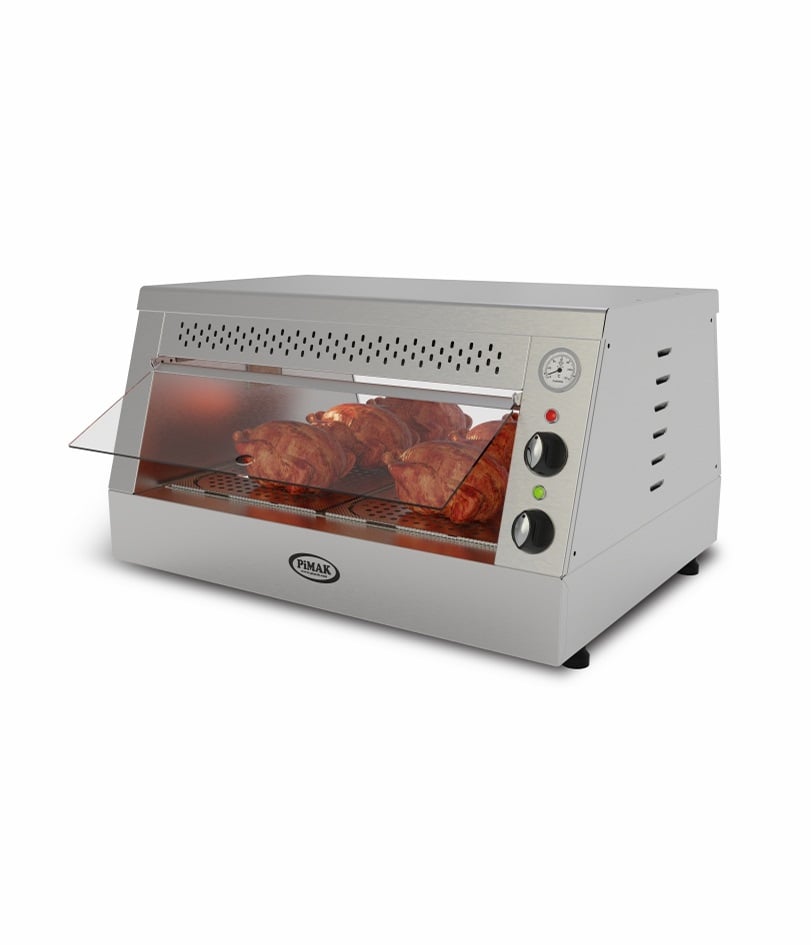 Vitrină caldă profesională de expunere Pimak M00-T.2 | 10-15 pui, 3 kW, 230V, Dim: 84x66x49 cm