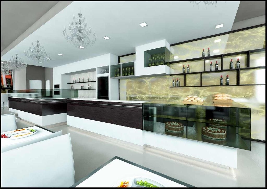 Mobilier bar cu front piatră naturală și baze inox refrigerate Best Cold seria Stonage, Italia