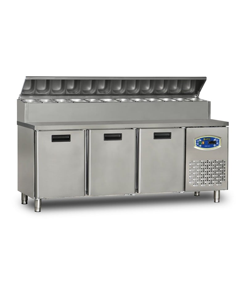 Masa rece preparare pizza 3 usi Pimak 22TBF3S-PA70 | 450, 450 kW, 230V, Dim: 200x70x109 cm