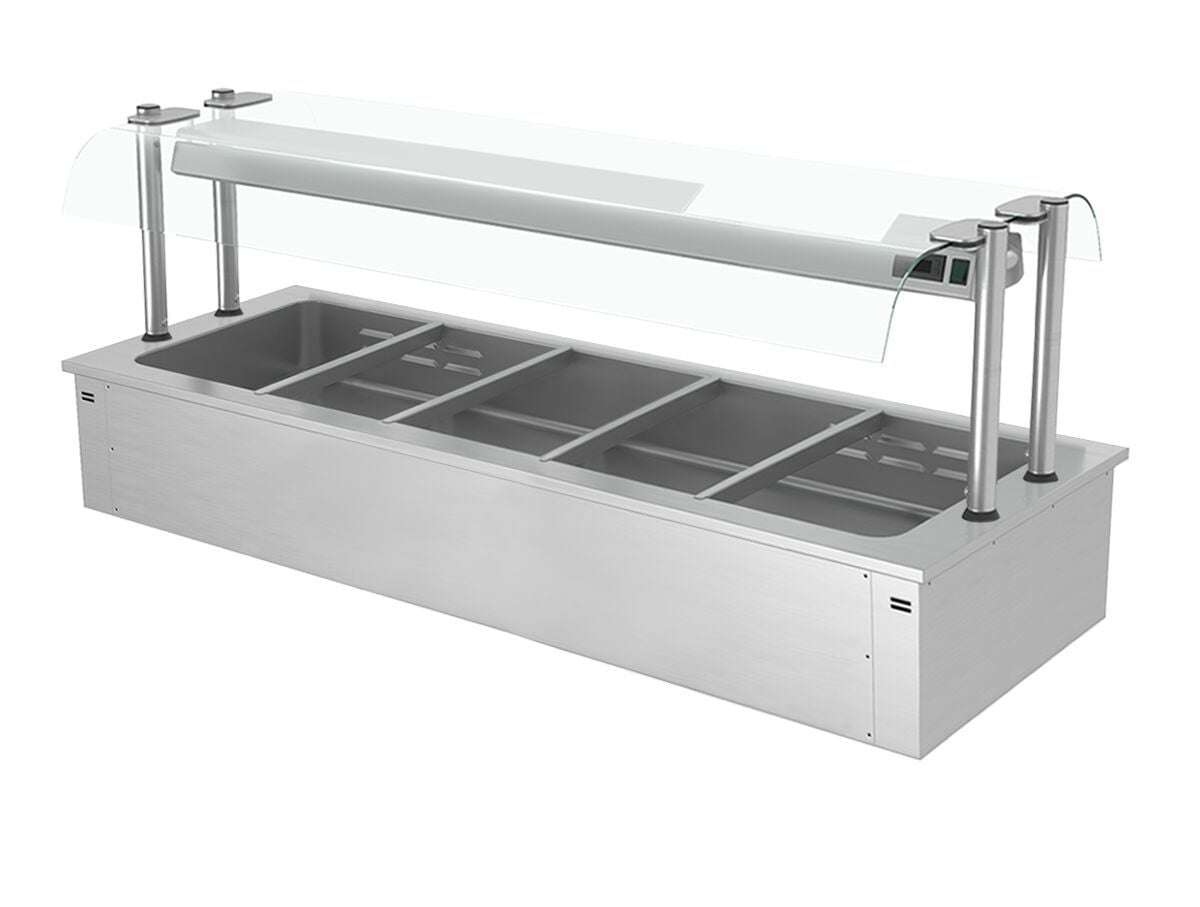 Bain-Marie incorporabil– 1800 mm – 5x GN 1/1 – 4,1 kW – cu paravan de protecție din sticlă